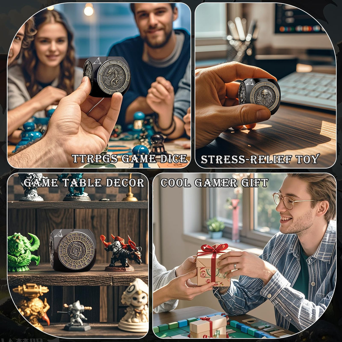 Haxtec spinner dice Aarakocra side evokes winged creature imagery