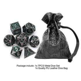 Haxtec green dragon dice detail with metal finish enhances dramatic table presence