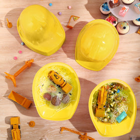 Packaging image of Haysandy 100-piece yellow construction hats for kids