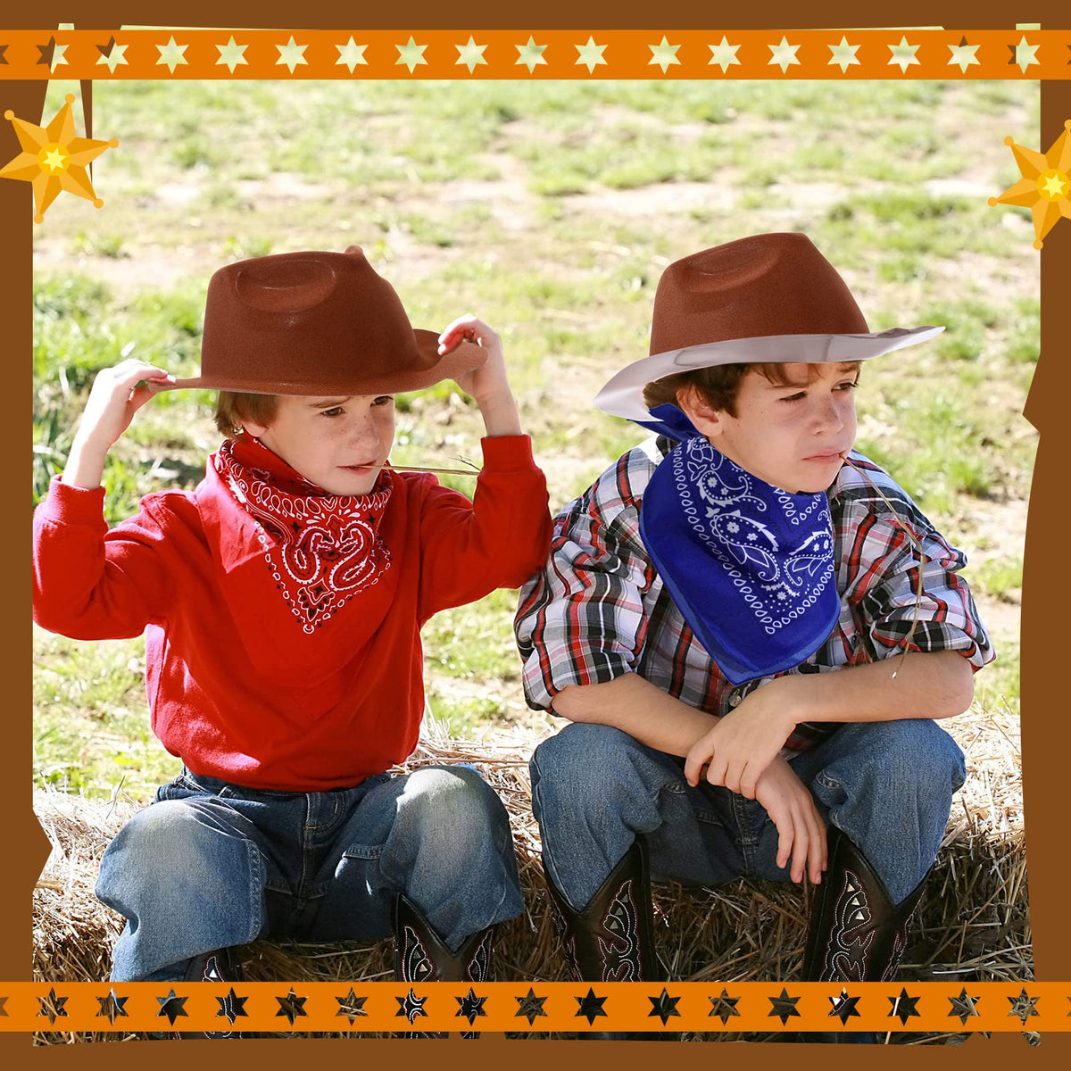 Haysandy cowboy hat and paisley bandana combo for western-themed play