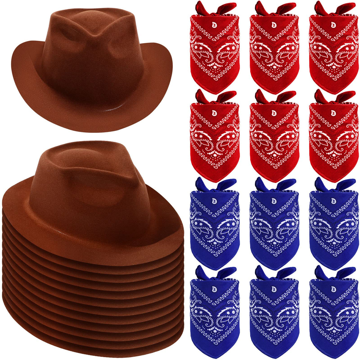 Haysandy cowboy hat set package with 12 hats and bandanas, great for party decor