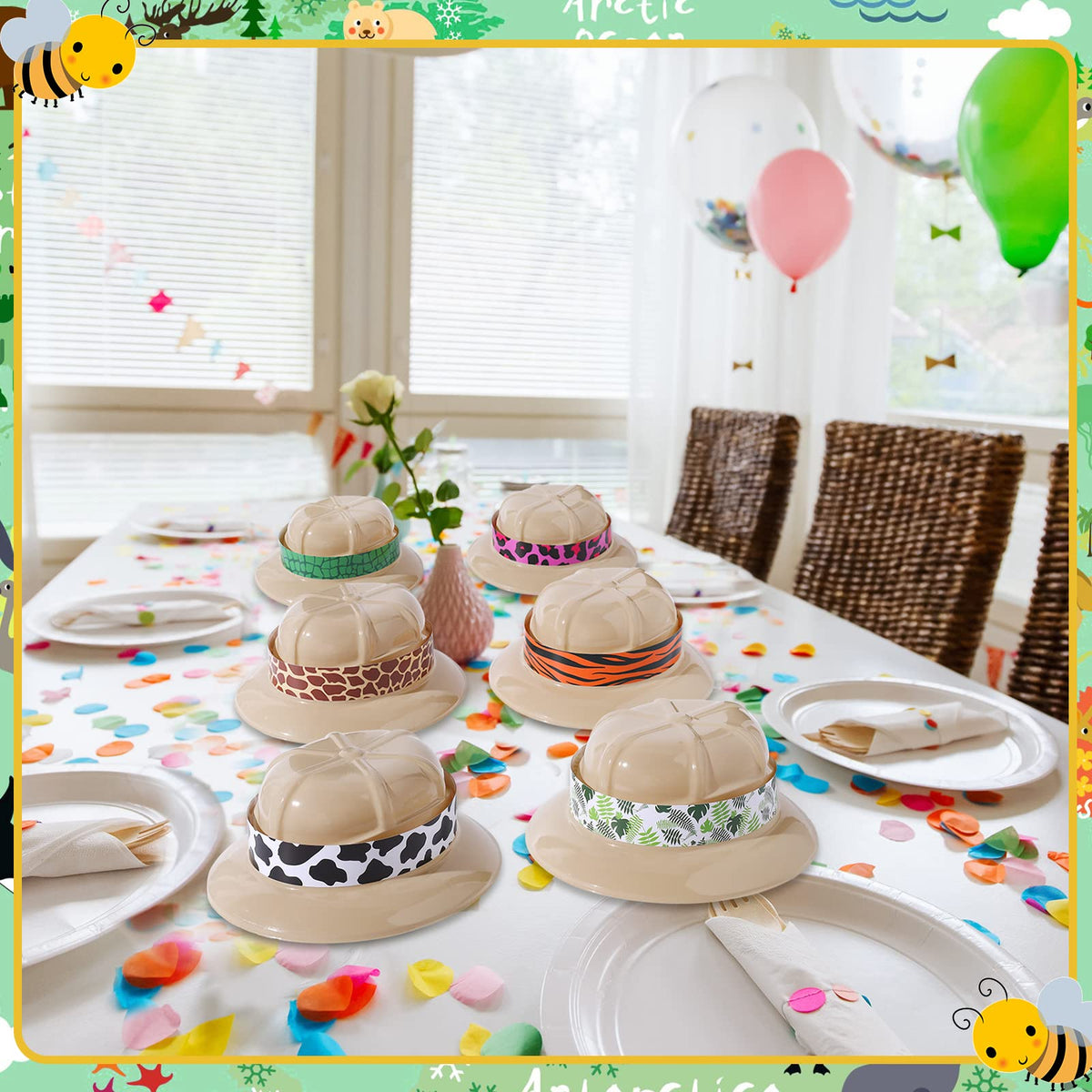 Haysandy jungle design hats with leopard, giraffe, zebra motifs