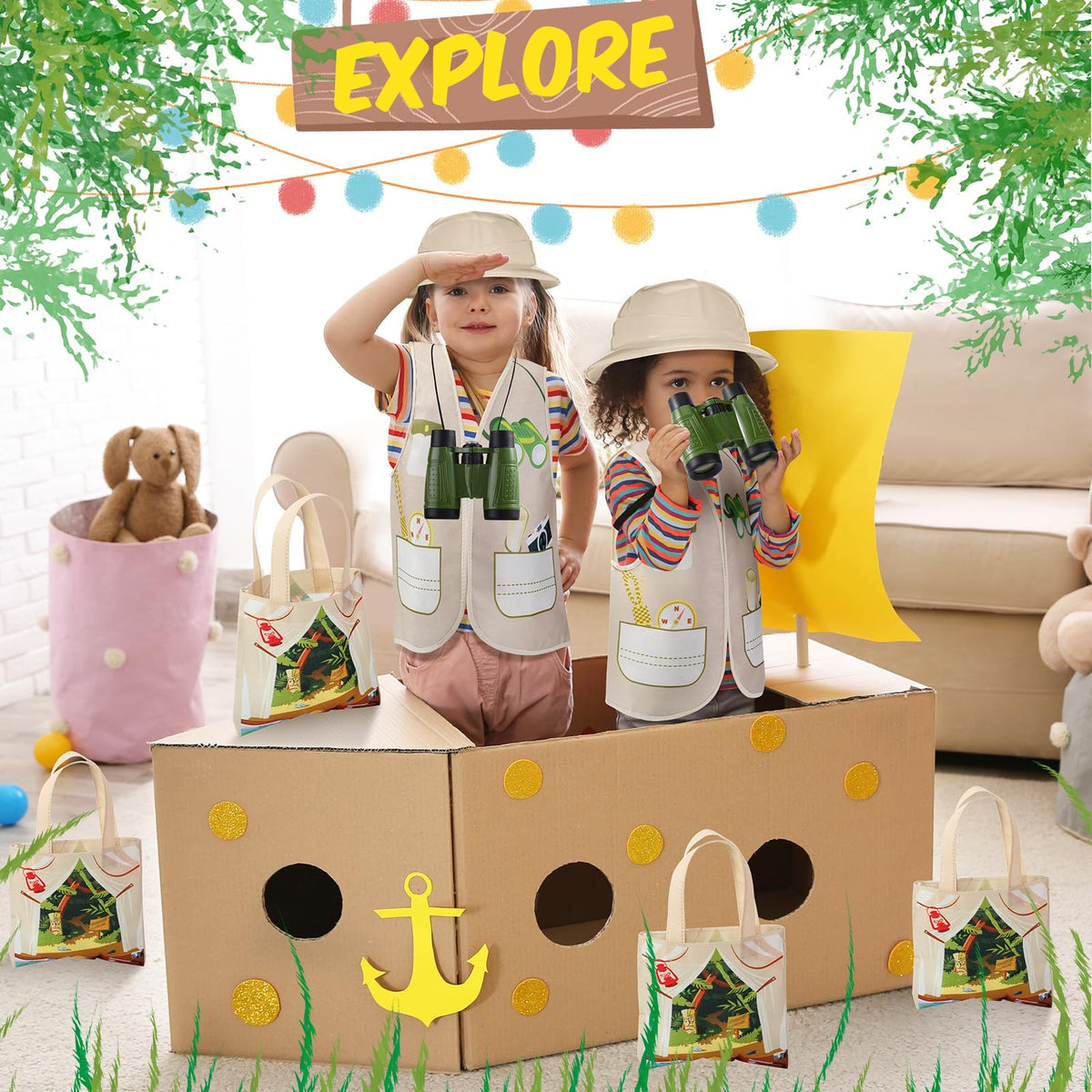 Haysandy party set display, complete explorer costume props for photos