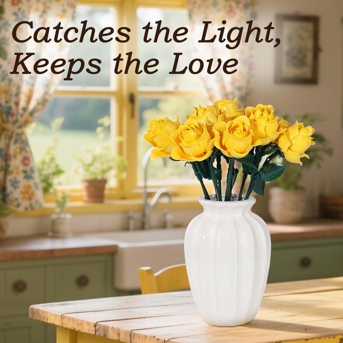HayXUN assembled yellow roses bouquet presents a maintenance-free floral centerpiece option.