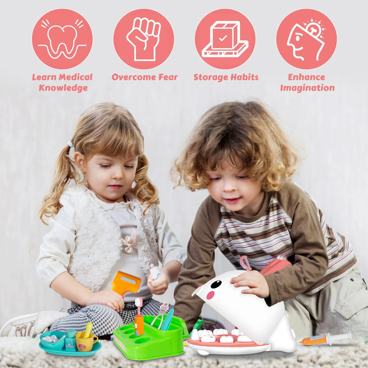 HAYXUN dental mirror and toothbrush toy aids brushing skills.