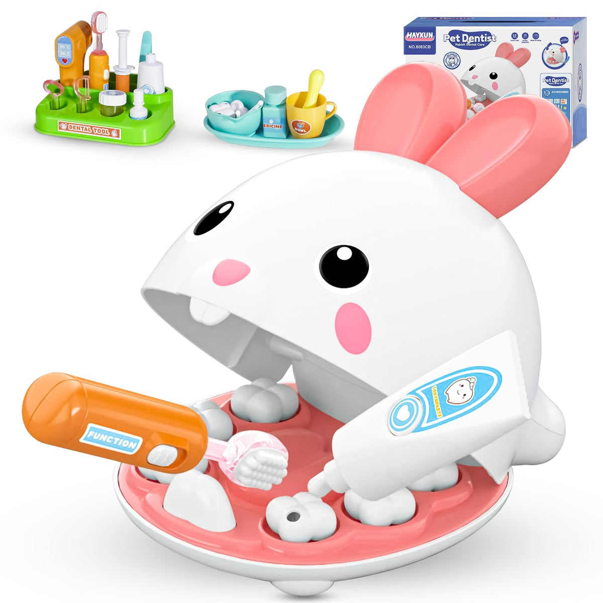 HAYXUN Easter Dentist Kit 31-Piece Set for kids, ideal for imaginative pretend play.