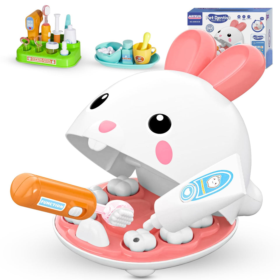 HAYXUN Easter Dentist Kit 31-Piece Set for kids, ideal for imaginative pretend play.