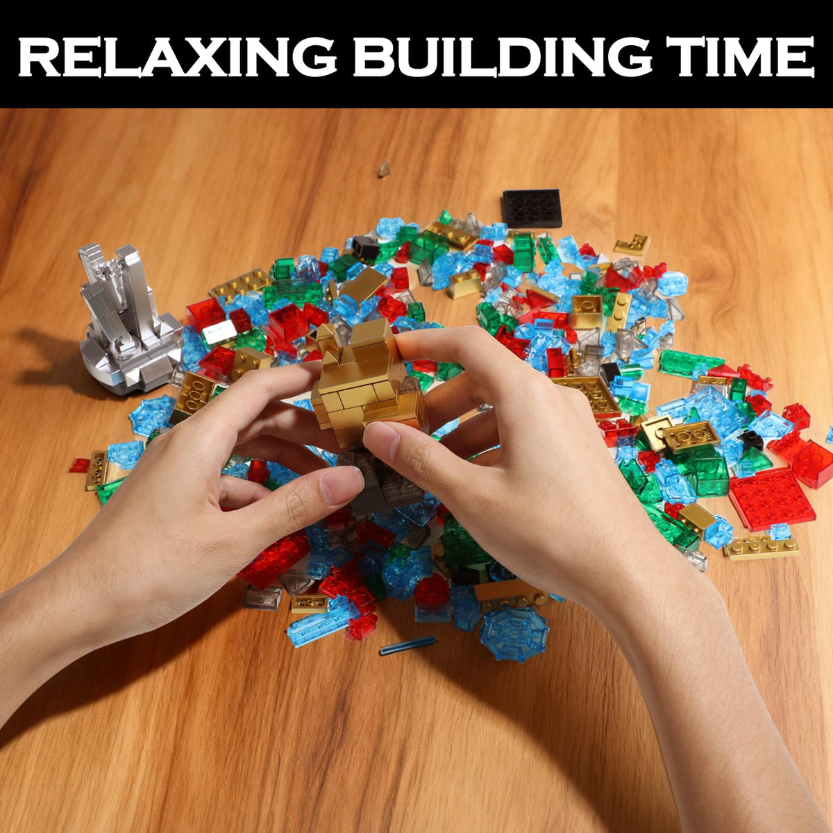 HAYXUN gemstone building blocks kit color-gradient minerals catch light beautifully.
