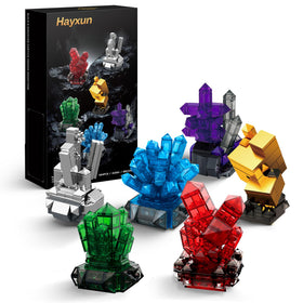 HAYXUN gemstone building blocks kit packaging highlights the 564-piece set for gifting.