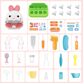 HAYXUN medical tray and tweezers help organize pretend checkups.