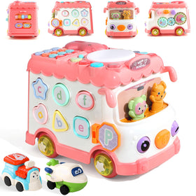 HAYXUN Montessori bus 10-in-1 play buttons for early tactile learning.