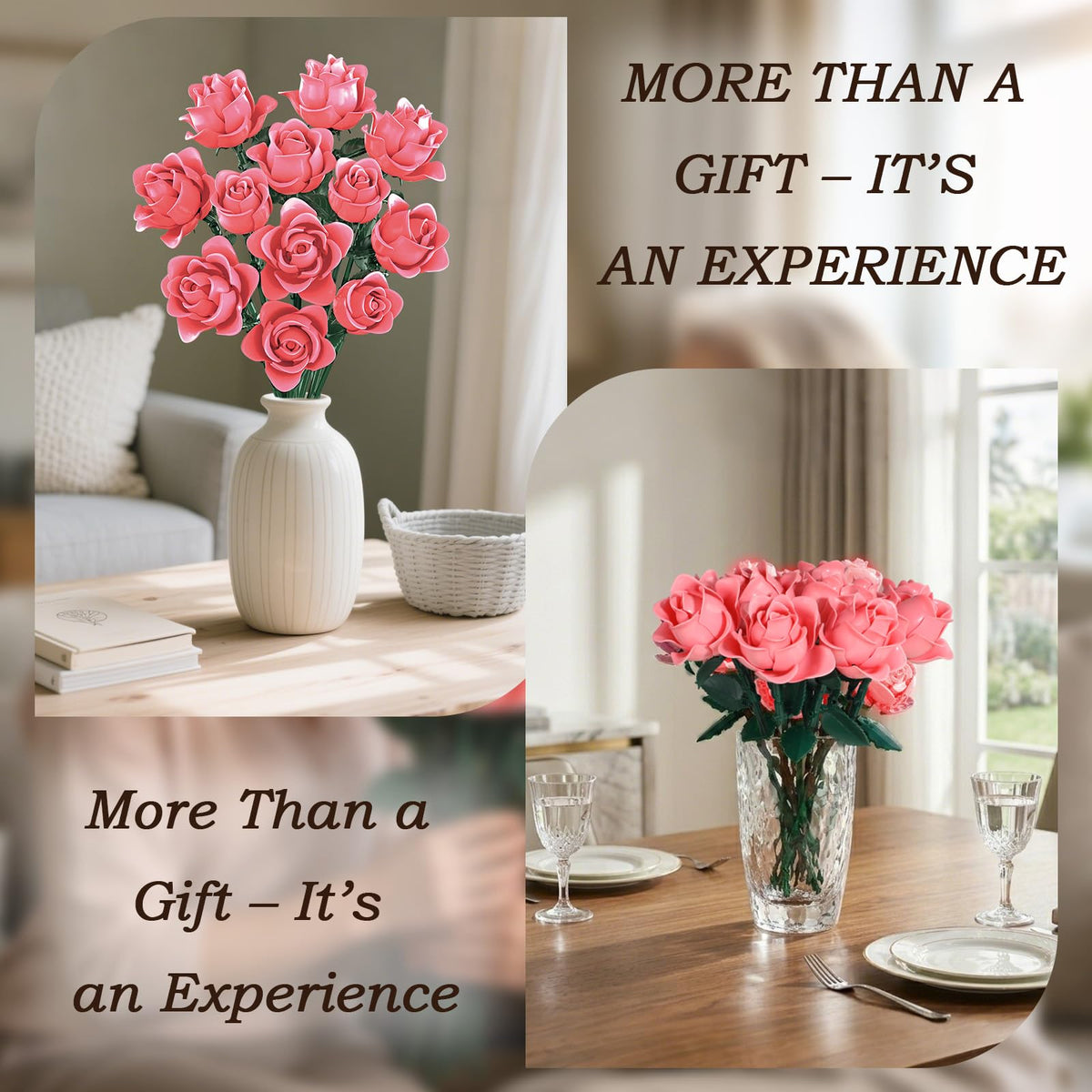 HAYXUN pink rose building kit enables relaxing DIY assembly.
