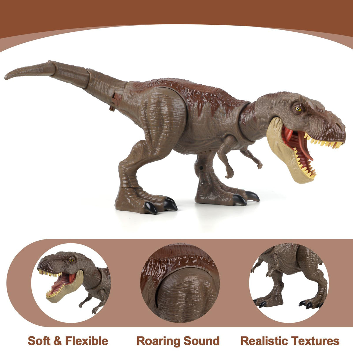 HAYXUN T-Rex tail flick adds lively movement to playtime.