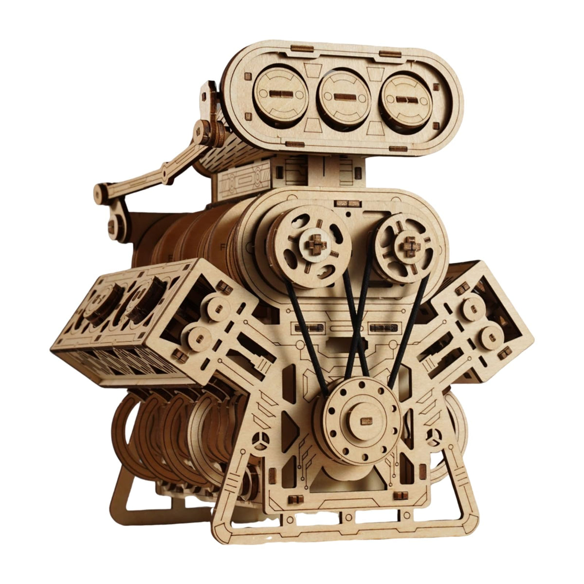 HayXUN V8 engine model kit assembly shows precise wooden parts for a rewarding hobby.