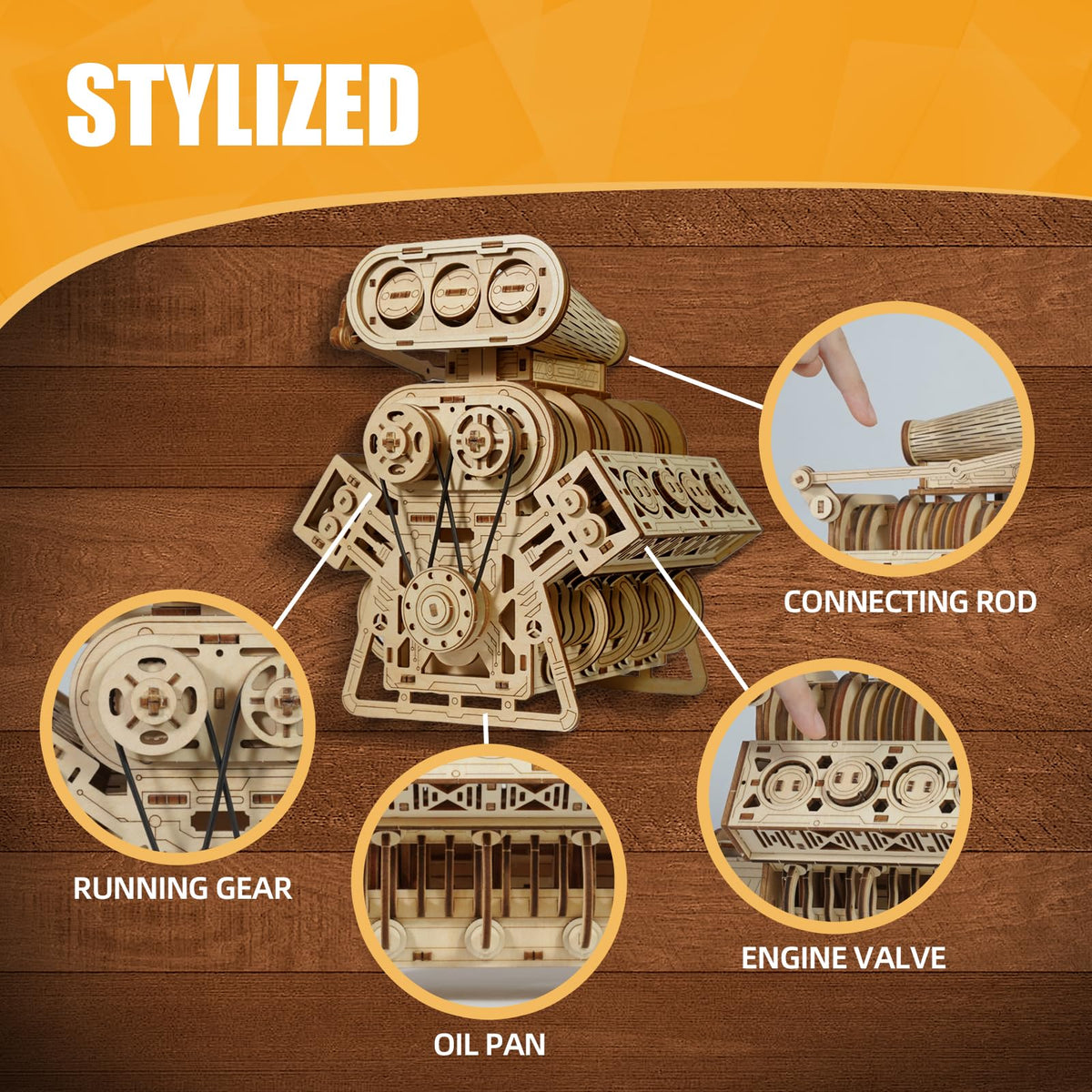 HayXUN V8 engine timing gear detail highlights synchronization in a realistic model.