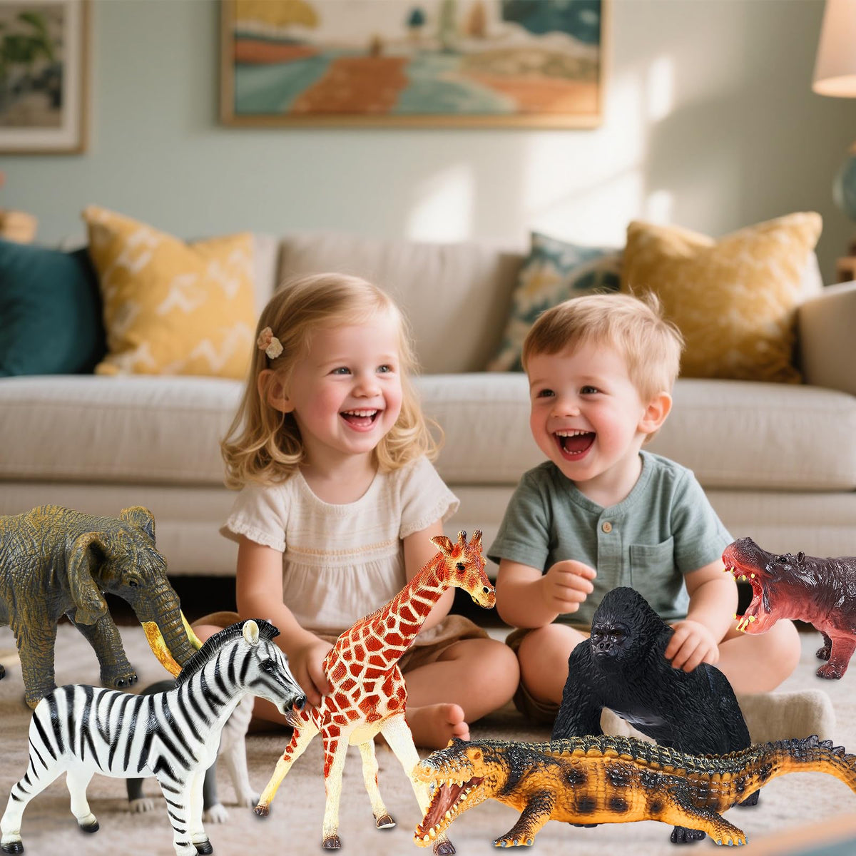 Hazibao large safari crocodile toy enhances dramatic play and scene building.