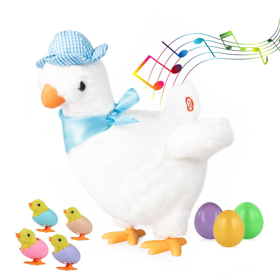 HBBHML plush electric laying egg chicken toy showing egg laying action for kids