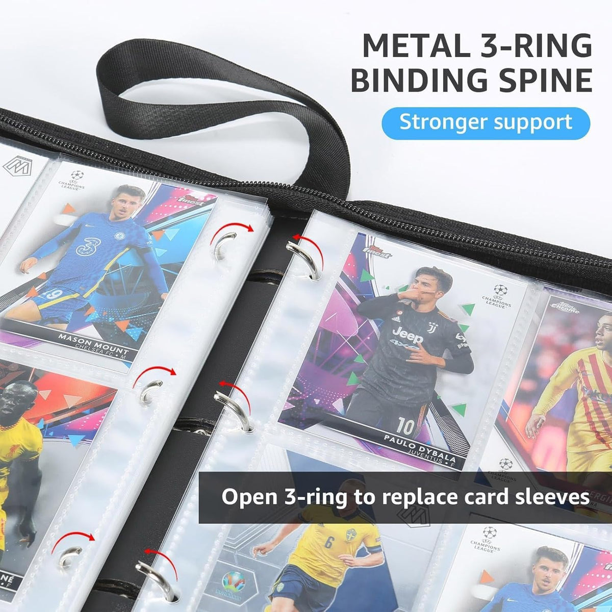 HBK 3-ring binder fits basketball, baseball, football, MTG, and more cards.