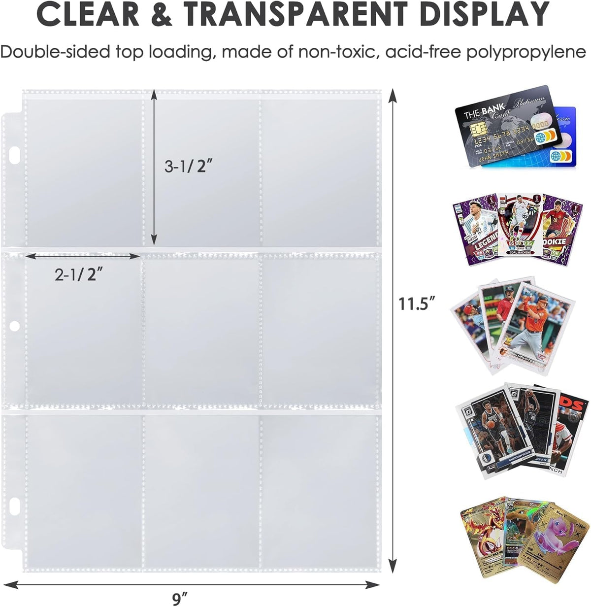 HBK Soccer Card Binder waterproof cover emphasizes durability and easy cleaning.