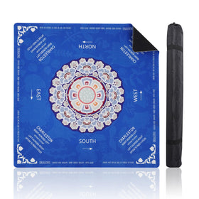 HBLEDOT Mahjong Mat in dark blue folded in carrying bag for easy transport.
