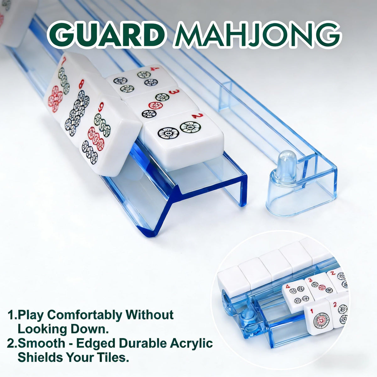 HBLEDOT closeup of built-in pusher on the mahjong rack for effortless tile movement