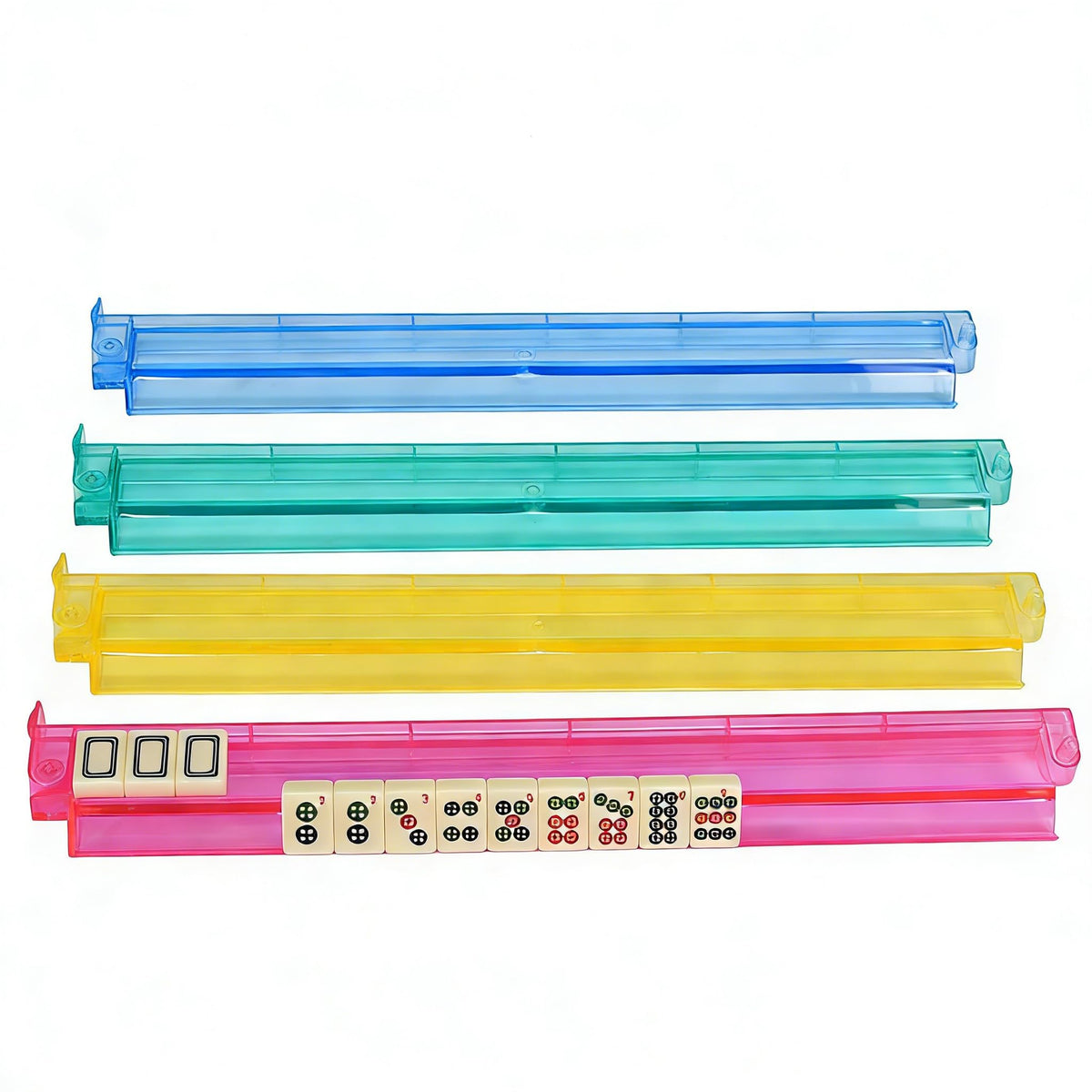 HBLEDOT Mahjong racks with pushers in rotating acrylic design for smooth tile handling during play