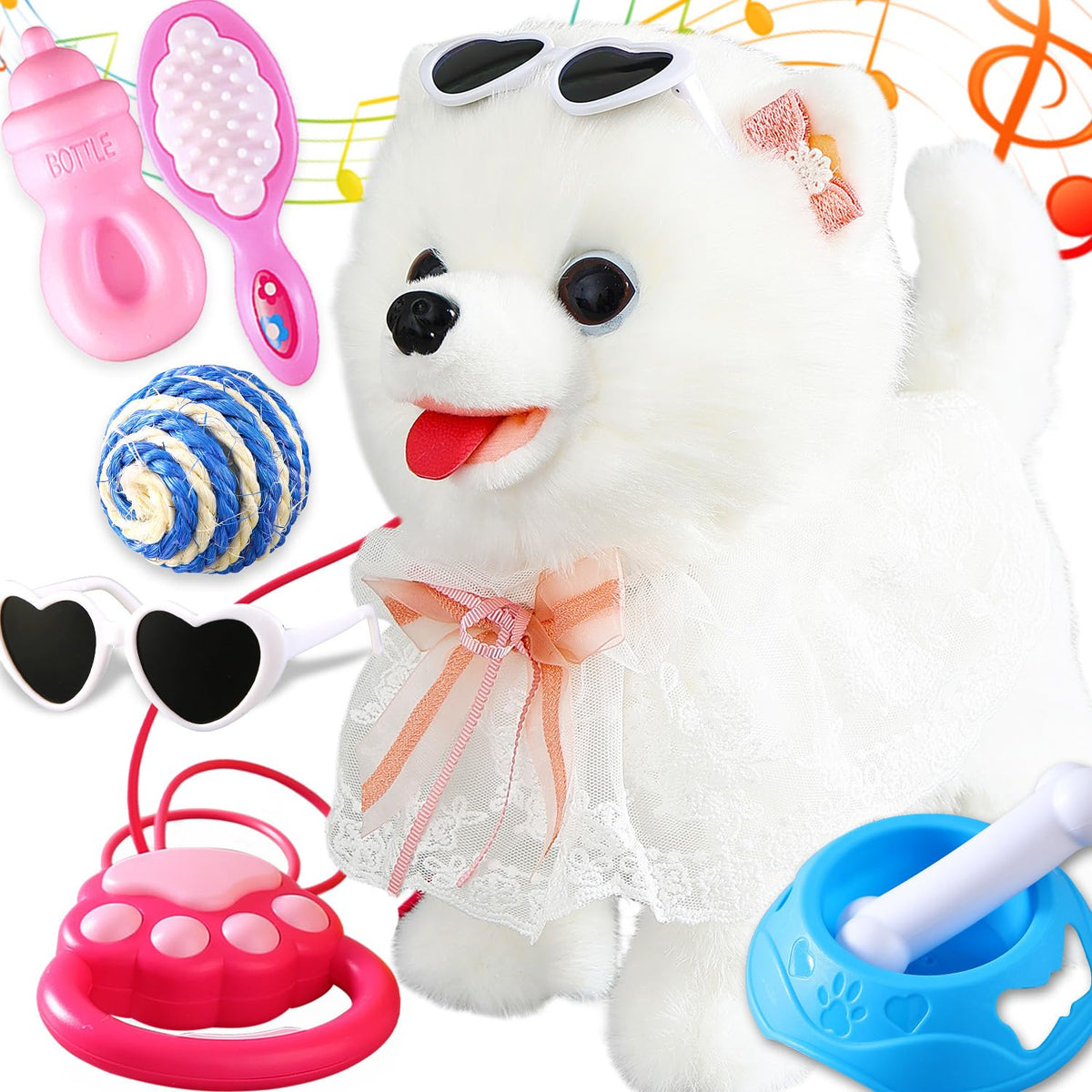 HCdoujoy walking Samoyed puppy toy with lifelike movement for interactive play
