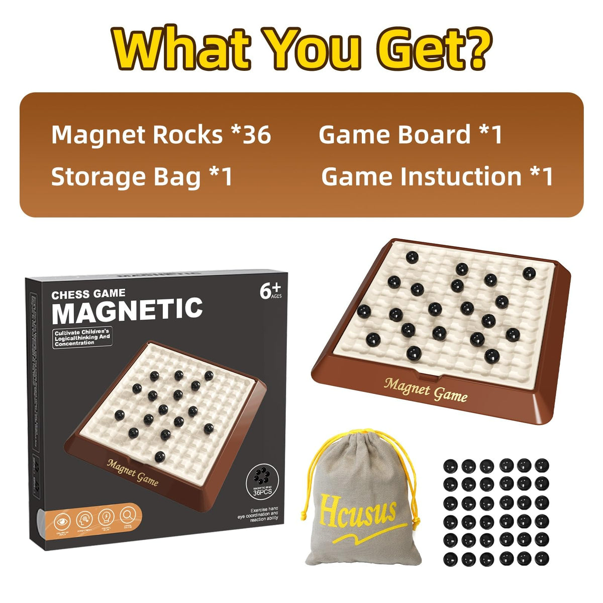 Hcusus magnet game family night setup for 2-4 players.