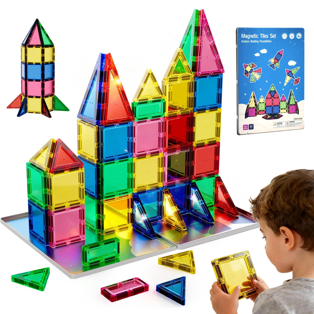 HDCooL magnetic tiles set overview showing colorful pieces for creative learning.