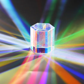 HDCRYSTALGIFTS RGB dispersion prism shows vibrant rainbow reflections for photography.