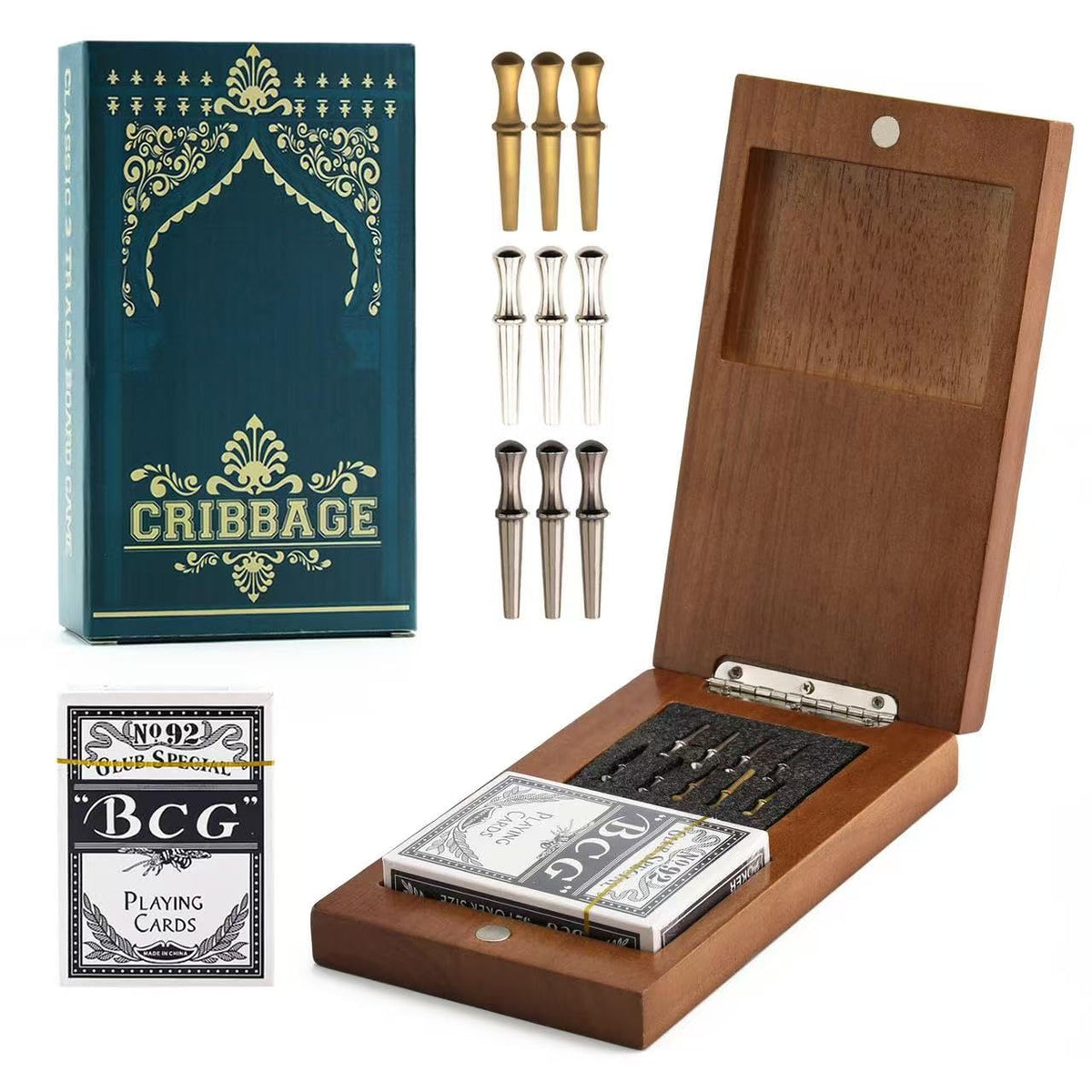 Hdsahdok wooden cribbage board with three-track scoreboard for social play.
