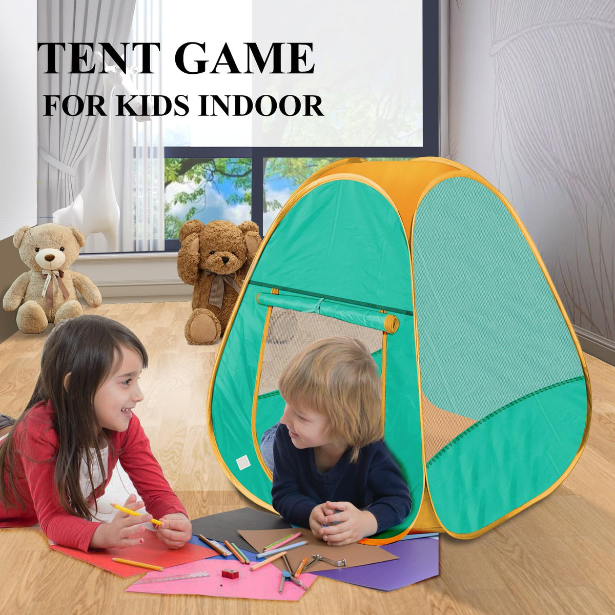 HDUAWHE tent features mesh windows for ventilation and visibility