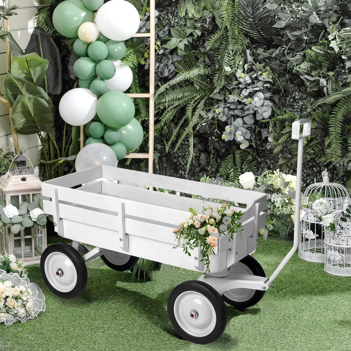 HDYEGIOU all-terrain cargo wagon in white, ideal for weddings and outdoor décor.