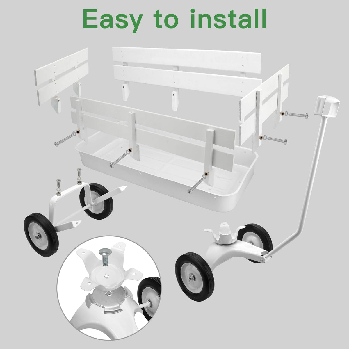 HDYEGIOU white wagon's removable wooden side panels simplify setup and storage.