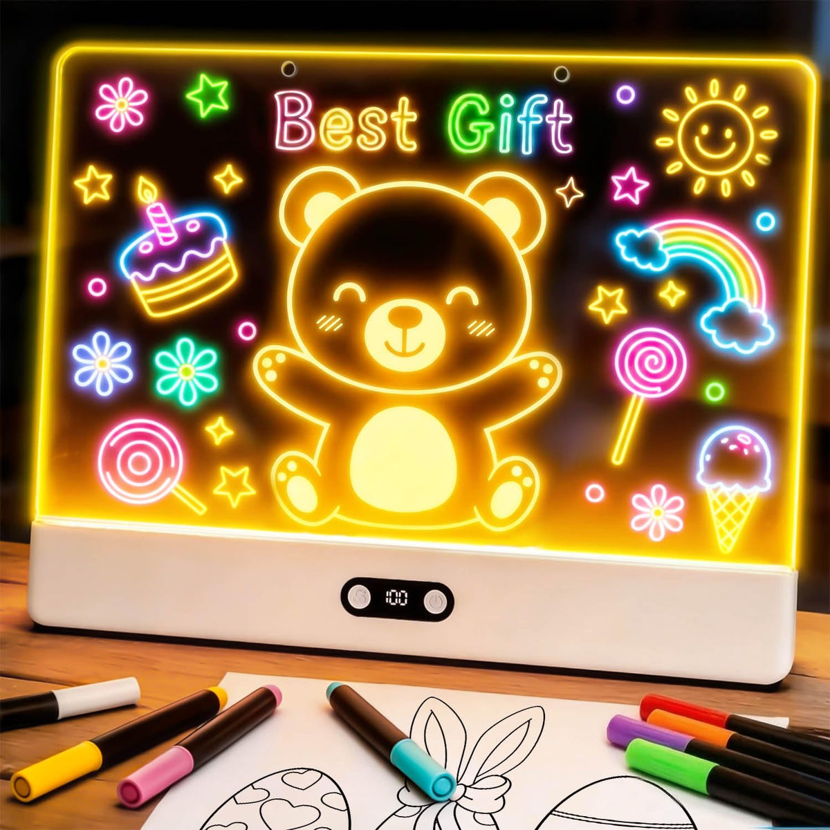 Heanolier 16-inch LED drawing board with glow doodle for kids' creative play