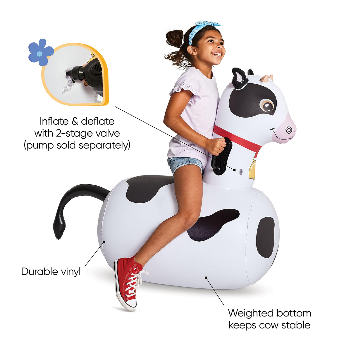 HearthSong Hop N Go cow action image with jumping fun outdoors.