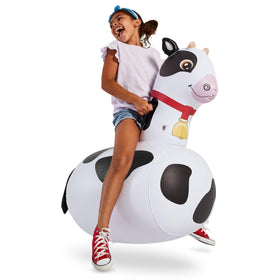 HearthSong Hop N Go cow side view with secure handle for outdoor fun.