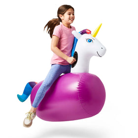 HearthSong Hop N Go unicorn bouncer front view for vibrant outdoor play