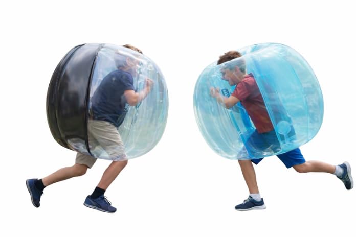 HearthSong blue wearable bumper ball for kids' active outdoor play and safe rolling fun