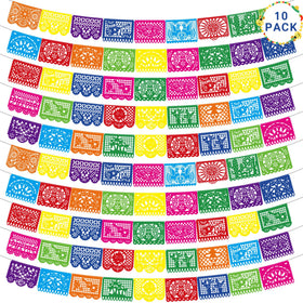 Heartome 10-pack fiesta banner set for indoor and outdoor celebrations showing multiple patterns.
