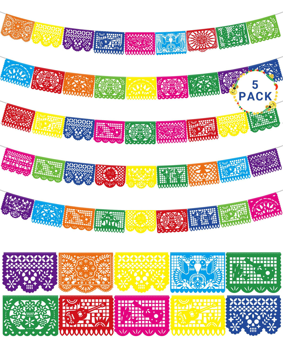 Heartome Fiesta banner cactus pattern for vibrant outdoor Cinco de Mayo decor.