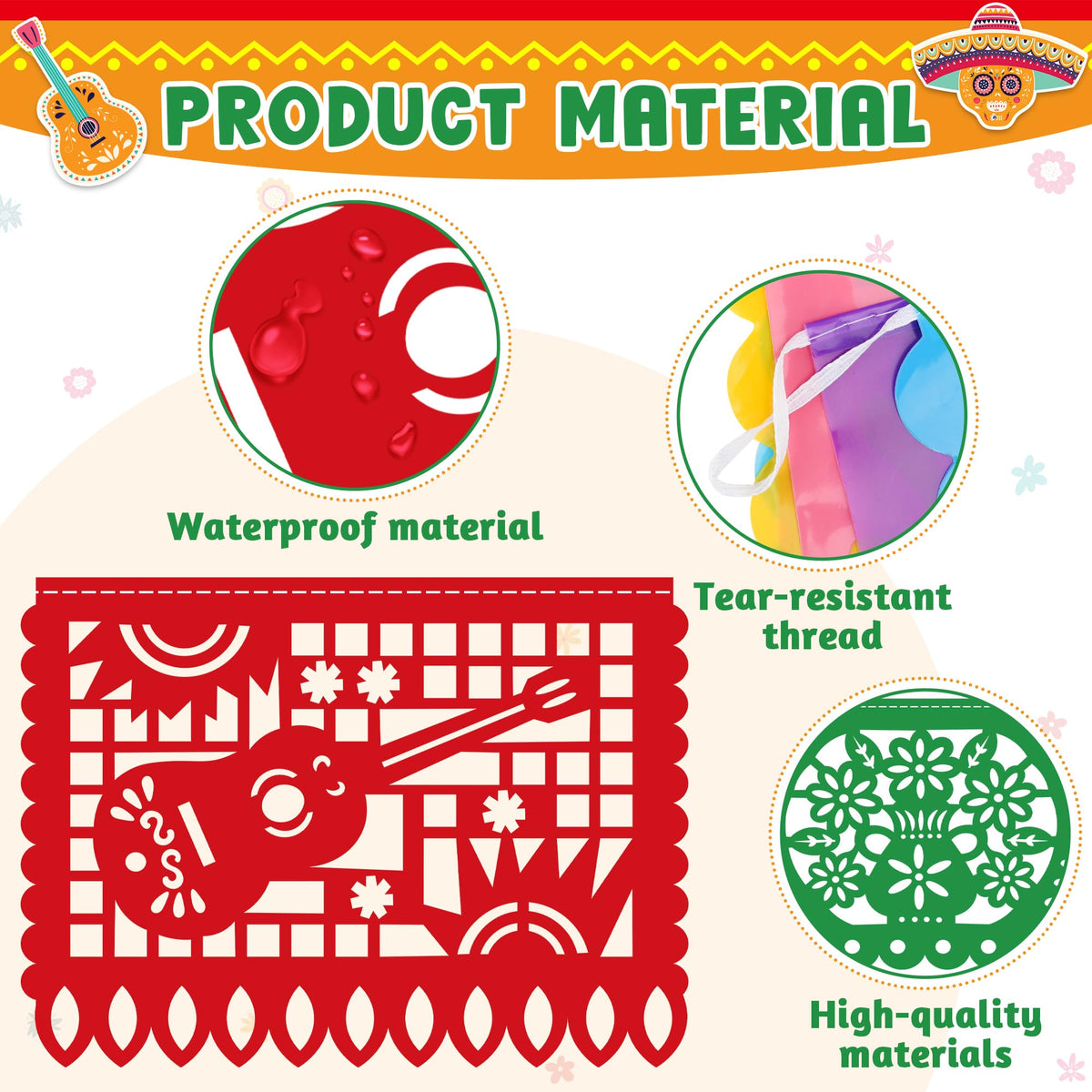 Heartome Cinco de Mayo banner uses waterproof material for lasting decor.