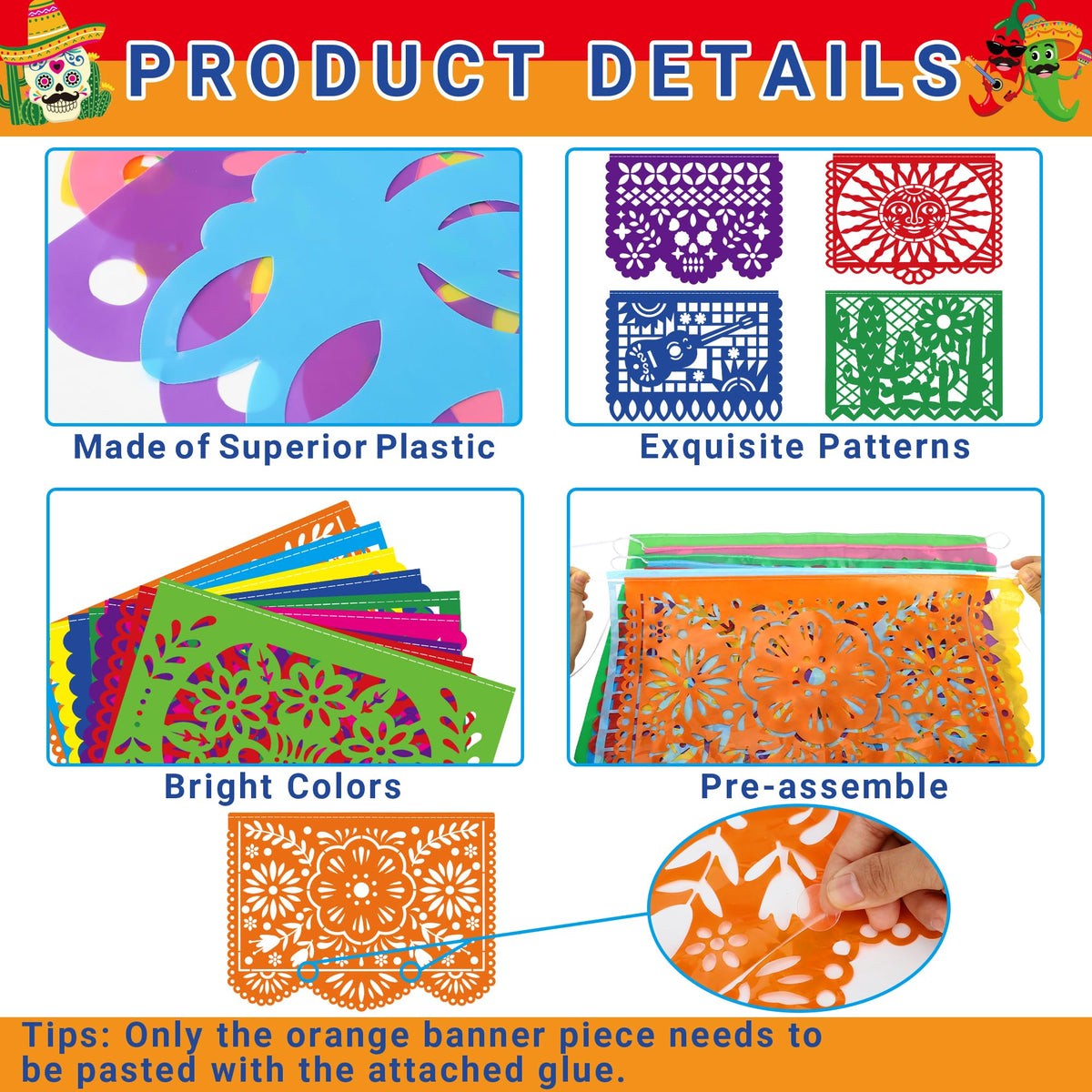 Heartome guitar-sun-flower banner focuses on festive motifs for Cinco de Mayo.
