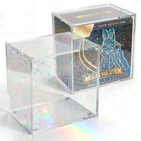 Heather & Willow holographic ETB case with magnetic lid protects and showcases a booster box.