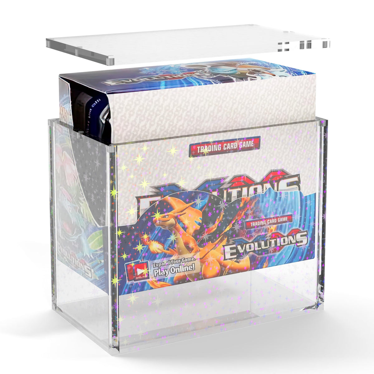 Stackable display case with magnets keeps boxes secure and organized on shelves.