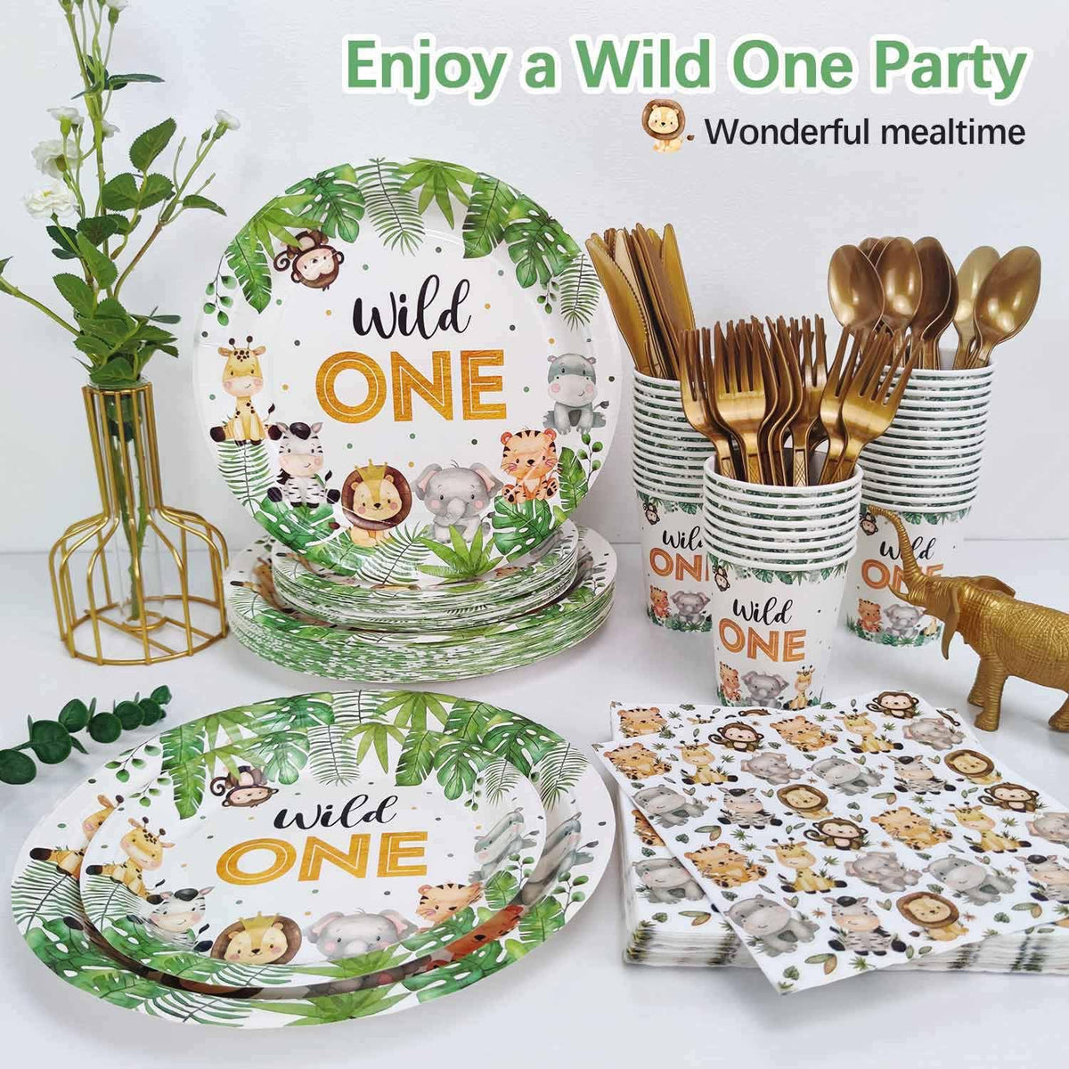 Heboland Wild One 175-piece party set for 25 guests; complete tableware