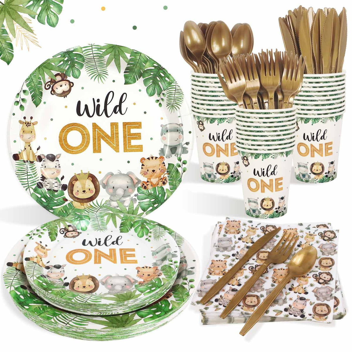Heboland Wild One 9-inch plates for kids' safari party; sturdy dinnerware for easy serving