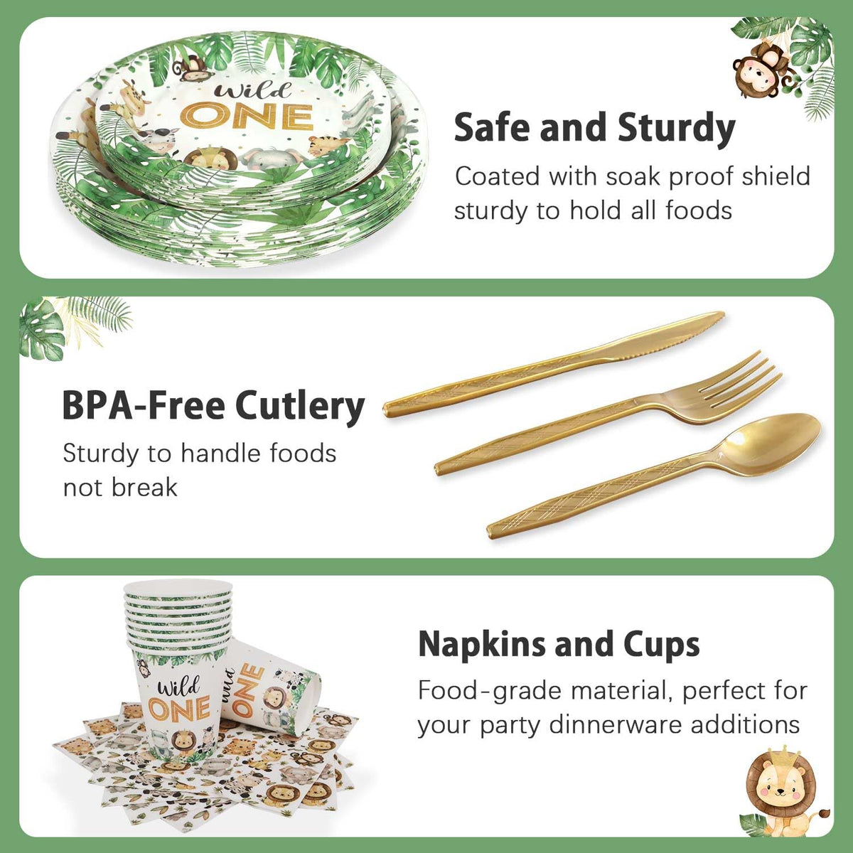 Heboland Wild One safari-themed tableware; cohesive look for celebrations