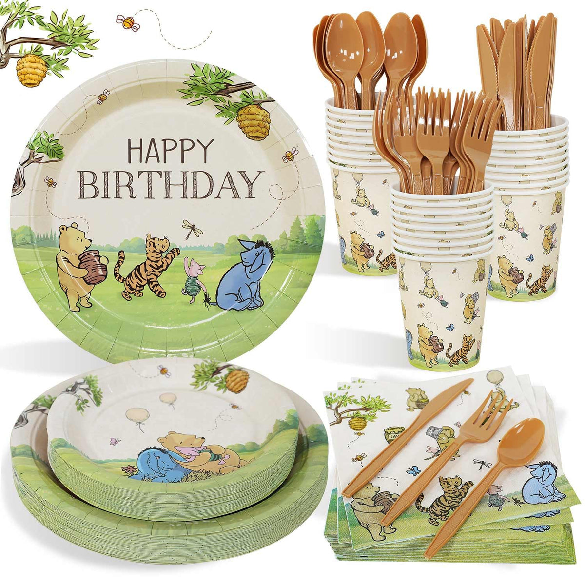 Heboland Winnie Birthday Plates Set — 25 dinner plates, sturdy 350gsm for reliable serving.