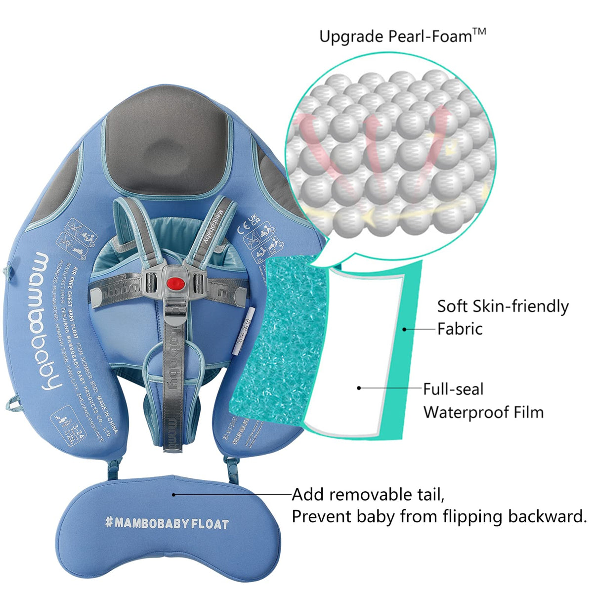 Removable canopy on HECCEI Mambobaby Float offers shade and UV protection during pool time